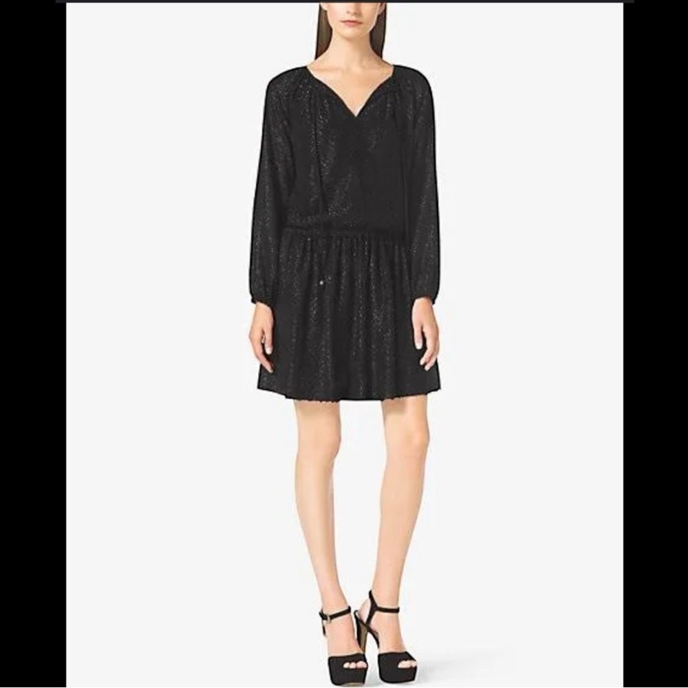 Michael Kors Black Drop Waist Cocktail Dress Metallic Sequins Size Small